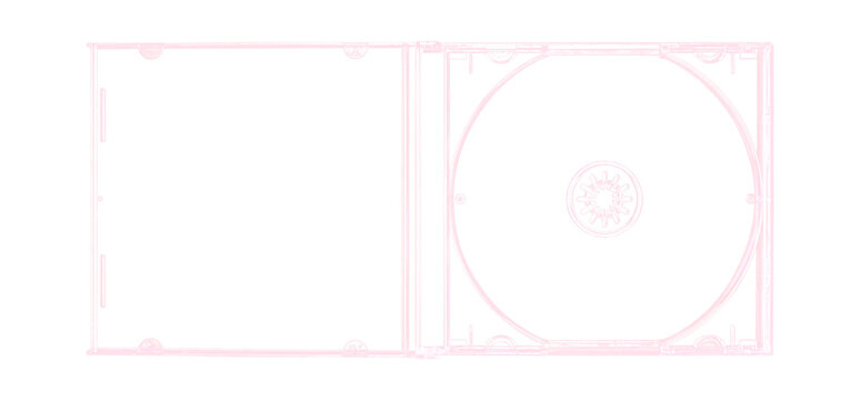 CD disk video case on black background. Isolated music transparent mockup. Clean cover box template.