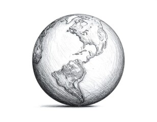 A detailed pencil sketch of the Earth, centered and slightly shadowed, showcasing the Americas prominently