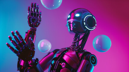 This chrome robot wows the crowd with its agility and precision in a circus act.