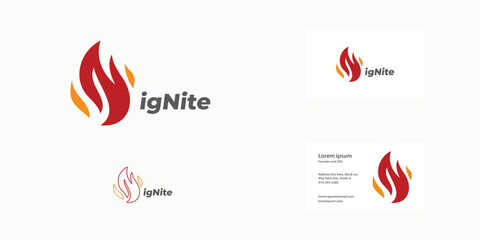 Logo with concept of fire forming initial letter N with red and orange color. With sleek and modern business card design template
