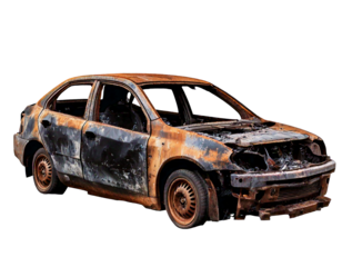  burned-out car, transparent background, isolated image, generative AI  png
