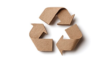 Brown Cardboard Forming a Recycle Symbol, Isolated on White Background : Suitable for Be Used in Blog Posts, Social Media Posts or Website Content Related to the Environment Theme.