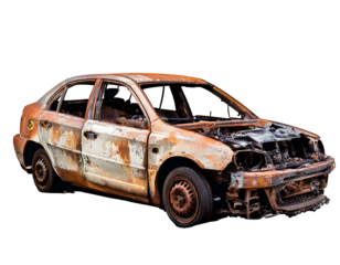  burned-out car, transparent background, isolated image, generative AI  png