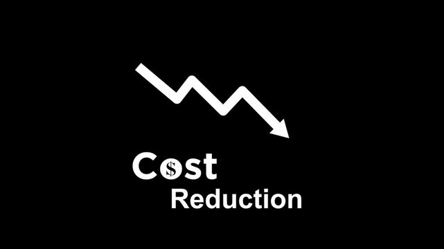 Businessman working on company cost saving, decreasing coins stacking animation isolated on black background