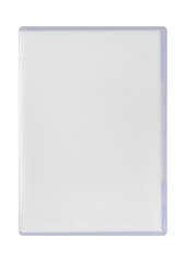 DVD disk video case on black background. Isolated game transparent mockup. Clean cover box template.