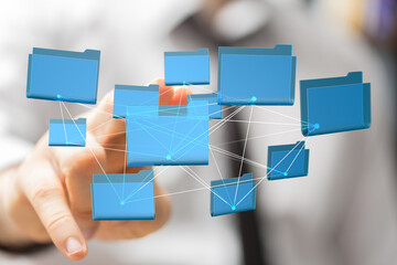 Abstract image depicting data network, file sharing, cloud storage, and digital organization.