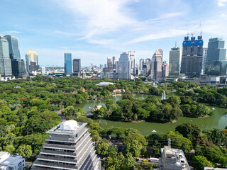 Aerial view from Lumpini Park in Bangkok, Thailand