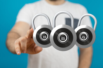Image of three padlocks symbolizing data protection, online security, and privacy.