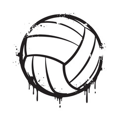 Dynamic Volleyball Icon with Stencil Effect and Dripping Paint D