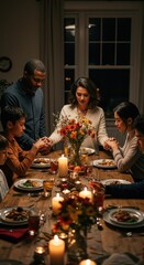 Fototapeta premium Family Thanksgiving Dinner Prayer