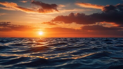 Obraz premium Vibrant Ocean Sunset Dramatic Sky Golden Hour Seascape