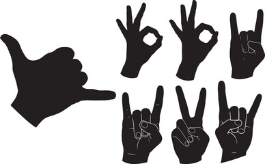 Fototapeta premium Different hand sign silhouette vector illustration