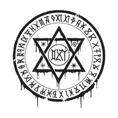 Enochian Tablet with Stencil Dripping Paint Black and White Vect