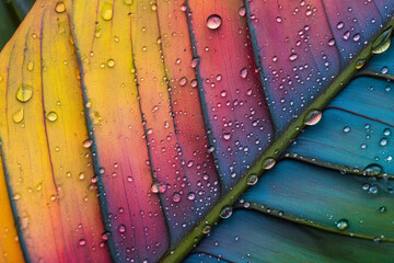 Vibrant close-up of a colorful leaf with raindrops Generative AI