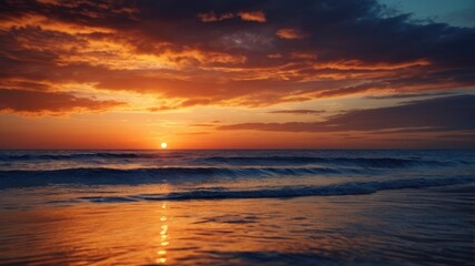 Fototapeta premium Vibrant Sunset Ocean Beach Dramatic Coastal Sunrise Landscape