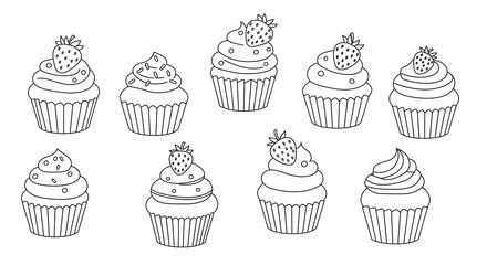 set of cupcakes,set of cupcakes coloring page for kids drawing book, coloring books, activity book,art book 