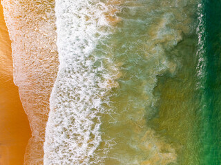 Aerial view landscape sea beach in raining season at Phuket island Thailand.