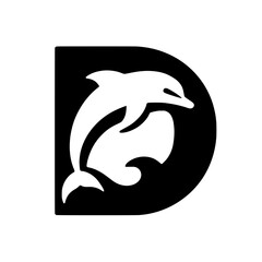 Naklejka premium Dolphin Silhouette Logo in Letter D