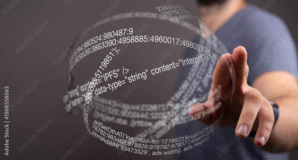 Aufkleber a person interacts with a holographic sphere of data, representing digital information and technolog
