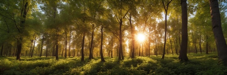 Fototapeta premium Sunset in the Woods Peaceful Forest Scene