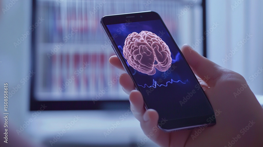 Poster Sound waves emanating from a smartphone display Generative AI