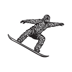 Snowboarder in Action with Tribal Tattoo Style, Merchandise Read