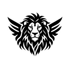 Obraz premium A black silhouette vector logo of a lion's head with tribal-style wings