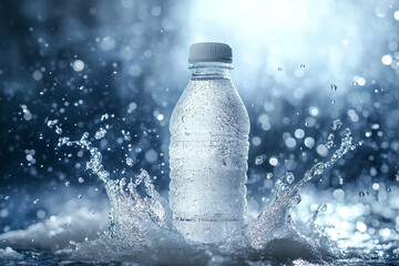 Frosted bottle mid-splash under spotlight
