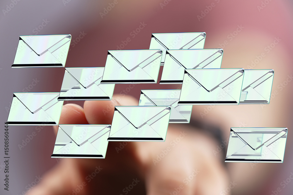 Poster Digital image of many emails floating, representing inbox overload or email marketing.