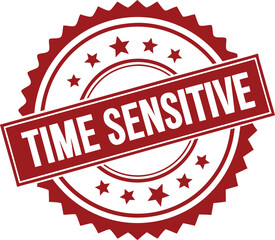Time Sensitive Red Seal with Stars and Circular Borders on White Background.