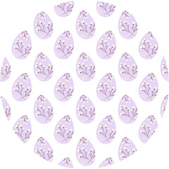 Easter Eggs Decorated Blossom twigs Seamless Pattern on lavender Circle Background Easter Greeting