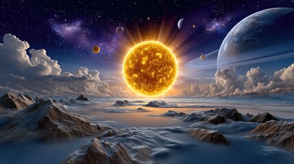 Extraterrestrial landscape sunrise
