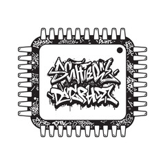 Silicon Chip with Graffiti Tag Vector for Merchandise Apparel Pr
