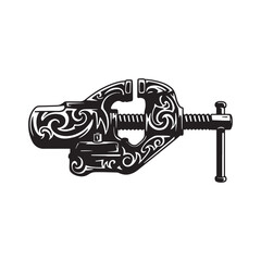 Ornate Vice Grip Icon with Graffiti-Inspired Black and White Vec