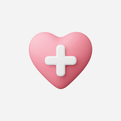 Obraz premium 3d Realistic Heart Plus icon vector Illustration