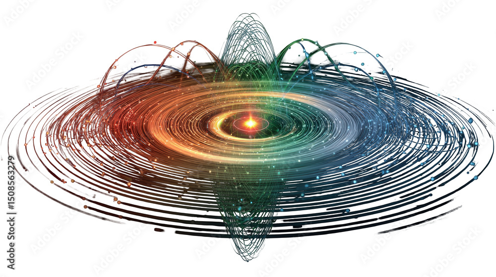 Poster colorful quantum particles orbiting a bright core create a mesmerizing swirl of light and energy on 