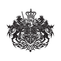 Obraz premium Intricate black and white vector of a royal coat of arms with tr