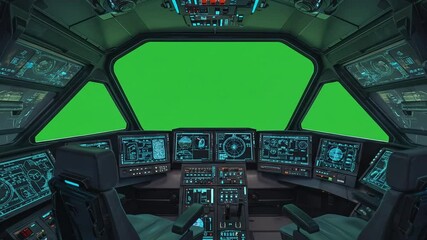 Futuristic spaceship cockpit interior featuring glowing controls and technology - Powered by Adobe