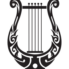 Elegant black and white lyre icon with tribal tattoo detailing f