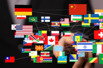 Image depicting interconnected flags representing global relationships and collaboration.