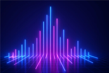 3d render, abstract futuristic neon background with glowing ascending lines. Fantastic wallpaper.