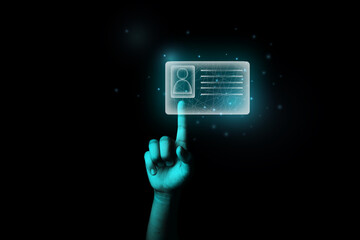 hand pushing a digital ID card button