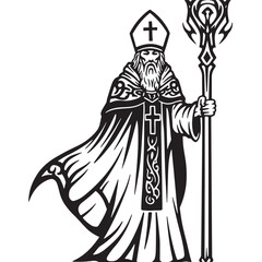 Intricate Crosier Icon in Tribal Tattoo Style for Merchandise Pr