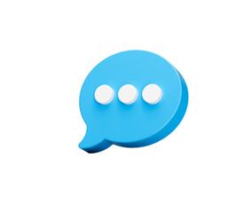 3d Blue chat icon with three white dots, symbolizing messaging and communication. 3d illustration