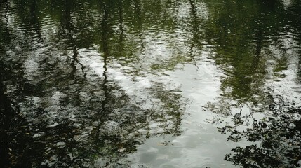 Obraz premium Raindrops dancing on still water serene nature scene tranquil setting calming view reflective environment for mindfulness