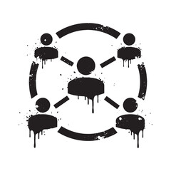 Community Support Icon with Dripping Paint Black and White Vecto