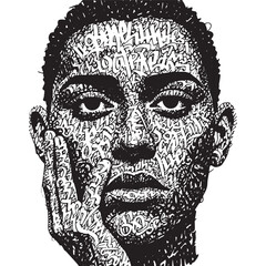 Expressive Graffiti Portrait, A Black and White Vector Illustrat