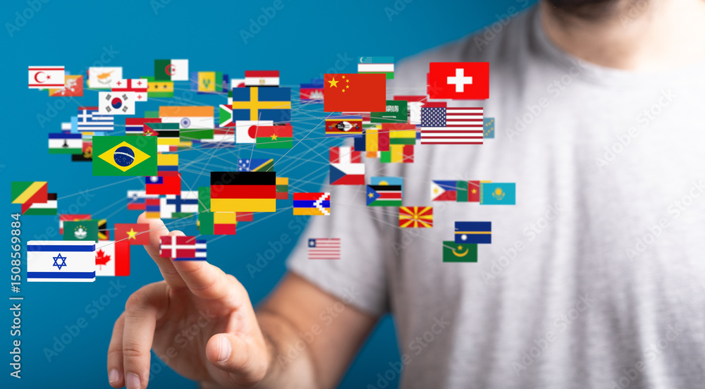 Fototapete image of interconnected world flags, symbolizing global communication and networking.