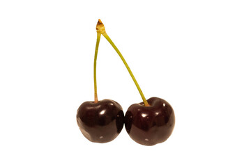 Two sweet cherries, close-up, on a transparent background PNG.