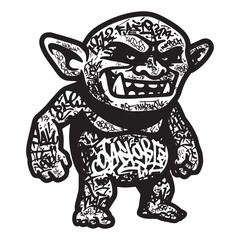 Aggressive Troll Mascot Vector with Graffiti Tags for Apparel De